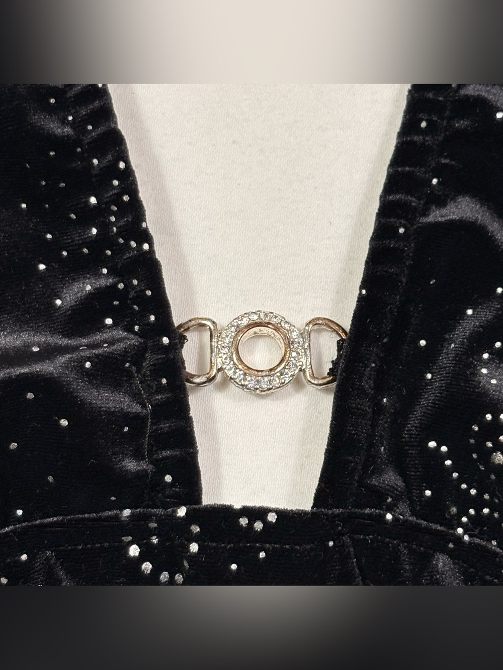 Black Rhinestone Velvet Halter Teddy - Picture 2 of 8